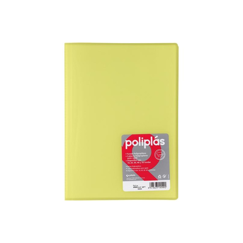 01471294 GRAFOPLÁS CARPETA CON FUNDAS POLIPLÁS SOLDADAS FOLIO 30 FUNDAS PP SEMIRÍGIDO TRANSLÚCIDO AMARILLO SOFT