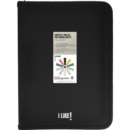 04802910 GRAFOPLÁS CARPETA ANILLAS MIXTAS 4X25MM CON CREMALLERA I LIKE A4+ PP RÍGIDO OPACO NEGRO