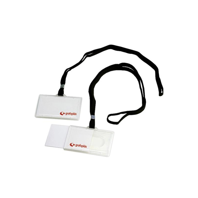 09073000 GRAFOPLÁS PORTADISTINTIVOS INYECTADO + CORDON NEGRO 65X95MM  PACK -50U-