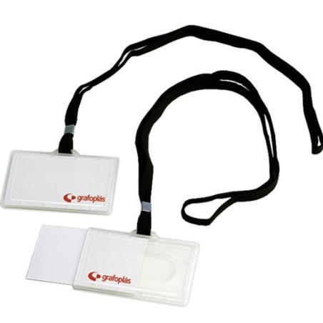 09073000 GRAFOPLÁS PORTADISTINTIVOS INYECTADO + CORDON NEGRO 65X95MM  PACK -50U-