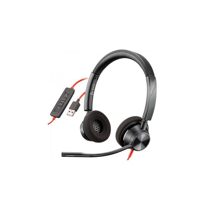 8X220AA/8X219AA HP POLY AURICULARES BLACKWIRE C3320 DIADEMA ESTÉREO C/ MICRÓFONO CONTROL DE VOLUMEN CABLE USB NEGRO