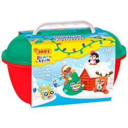 2205 JOVI COFRE PLAY&FUN 24 PASTILLAS PLASTILINA 15GR + MOLDEADORES + RECORTABLES NAVIDAD