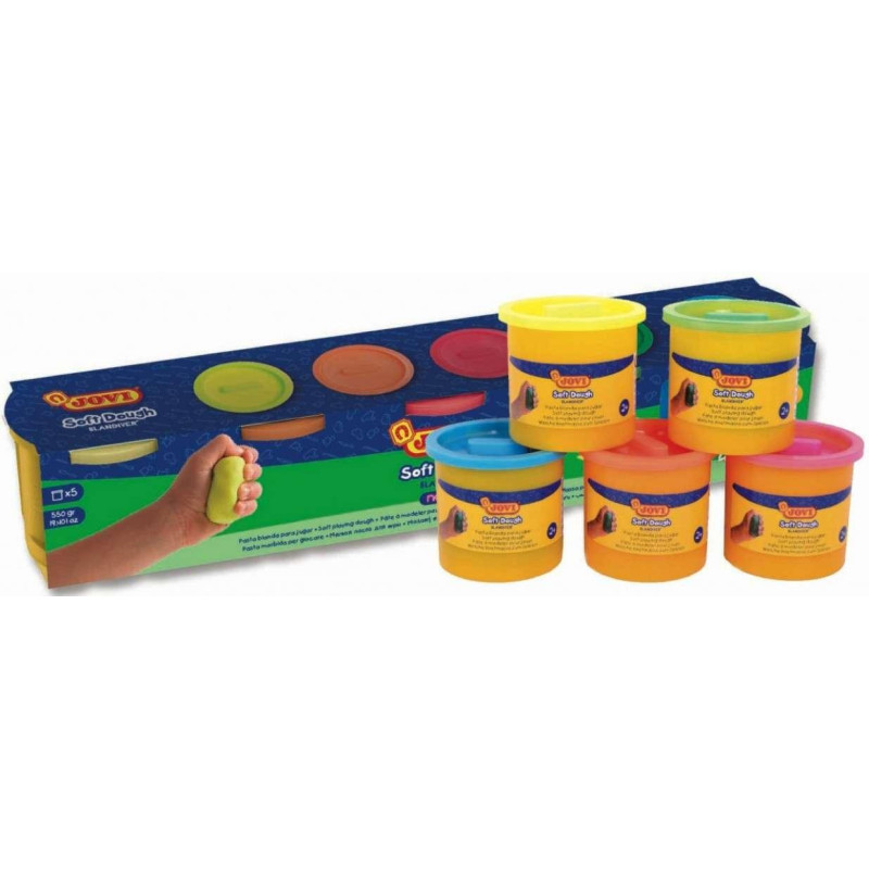 405 JOVI PLASTILINA BOTE 110GR SOFT DOUGH BLANDIVER COLORES SURTIDOS ESTUCHE 5 UD