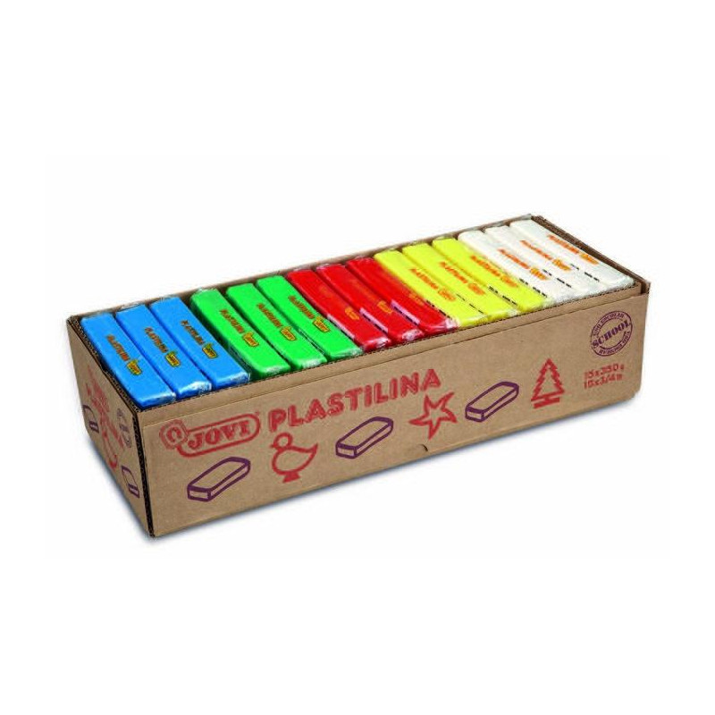 72B JOVI PLASTILINA PASTILLA 350GR 5 COLORES BÁSICOS SURTIDOS CAJA EXPOSITORA 15 UD