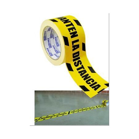 41574 CINTA DE SEÑALIZACIÓN ADHESIVA 72MM X 25METROS AMARILLO/NEGRO "MANTENGA LA DISTANCIA"