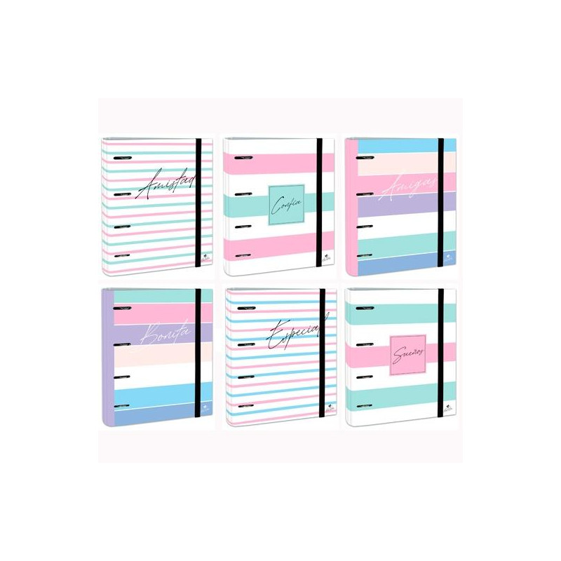 2397FR-EX MARIOLA CARPETA ANILLAS MIXTAS 4X40MM CARPEBLOCK C/RECAMBIO 100H C/GOMA CARTÓN FORRADO DISEÑOS SURTIDOS