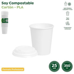 10317 MAXI PRODUCTS VASO 350CC CARTÓN TAPA DRINK BLANCO PACK 25 UD