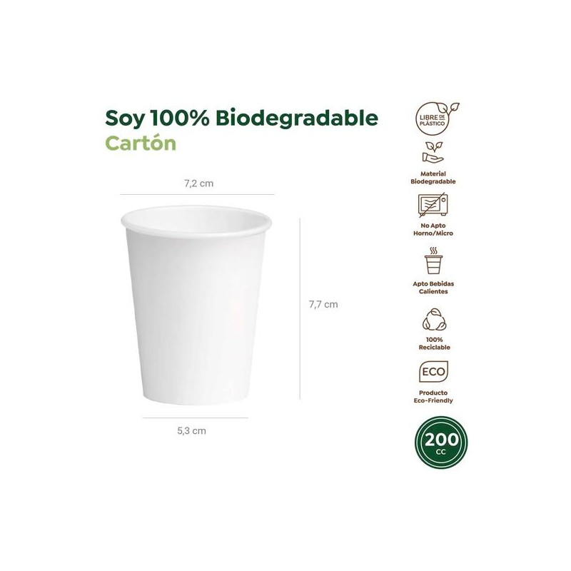 30301D VASO CARTÓN BIODEGRADABLE 200CC BLANCO PACK 25 UD
