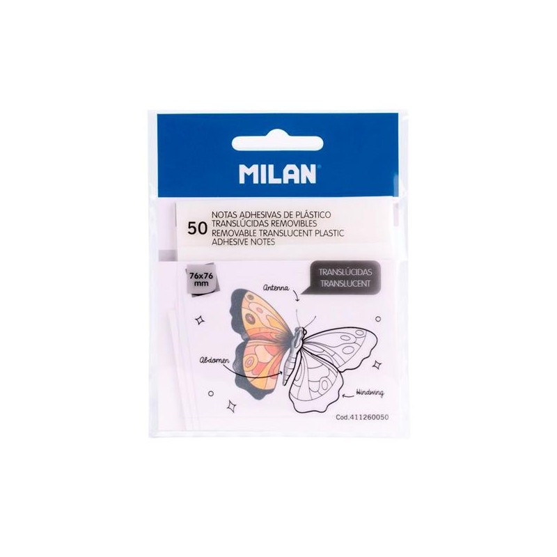 411260050 MILAN BLOC NOTAS ADHESIVAS 50H 76X76 PLÁSTICO TRANSLÚCIDAS