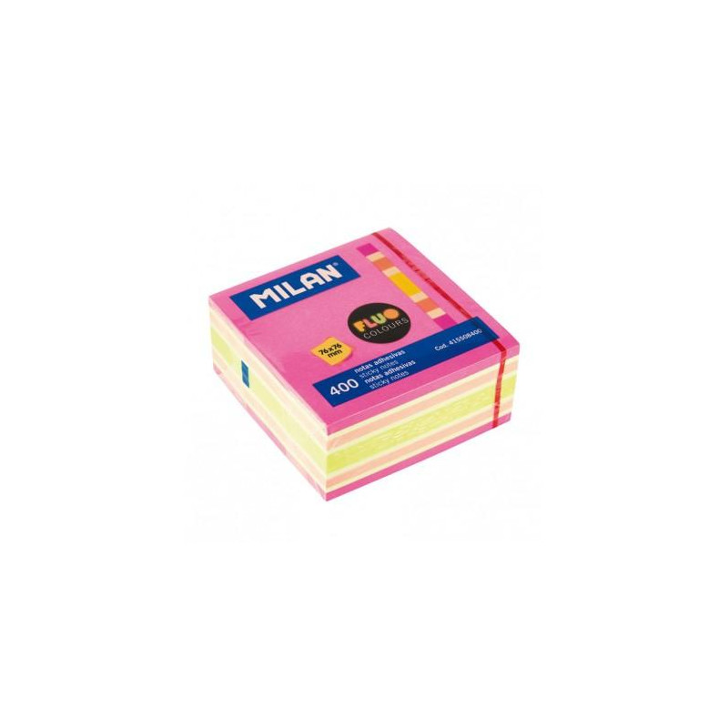 415508400 MILAN CUBO DE NOTAS ADHESIVAS 400 HOJAS 76X76 COLORES SURTIDOS FLUOR