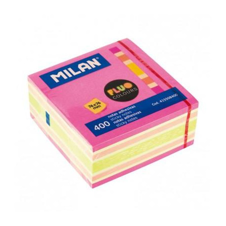 415508400 MILAN CUBO DE NOTAS ADHESIVAS 400 HOJAS 76X76 COLORES SURTIDOS FLUOR