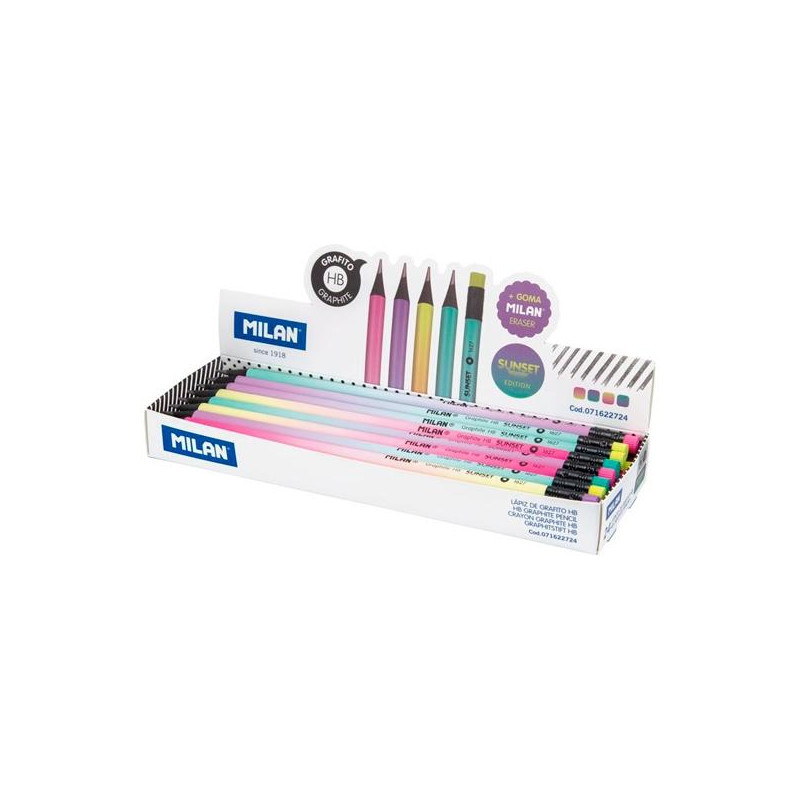 071622724 MILAN LÁPICES CON GOMA SUNSET GRAFITO HB C/SURTIDOS - CAJA 24 UNIDADES-