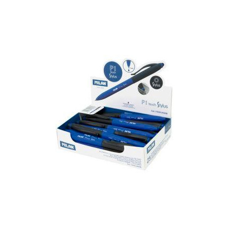 1765914925B MILAN BOLÍGRAFO P1 TOUCH STYLUS PUNTERO TINTA AZUL CAJA EXPOSITORA DE 25 AZUL/NEGRO