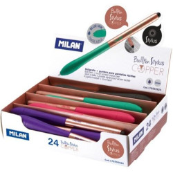 176593924 MILAN BOLÍGRAFO STYLUS COPPER CON PUNTERO AZUL 4 COLORES SURTIDOS EXPOSITOR -24U-