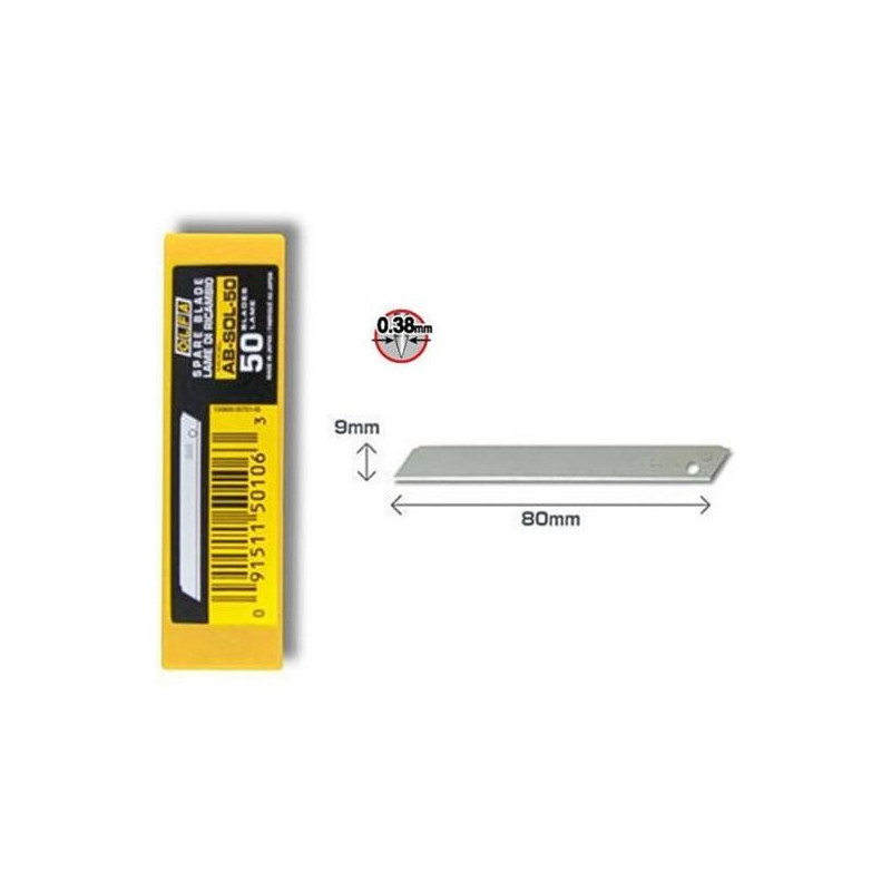 AB-SOL50 OLFA REPUESTO CUTTER 9MM CUCHILLA NO FRACTURABLE ESTUCHE 50 UD