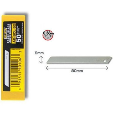 AB-SOL50 OLFA REPUESTO CUTTER 9MM CUCHILLA NO FRACTURABLE ESTUCHE 50 UD