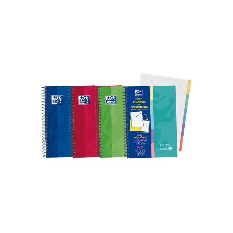 400135621 OXFORD CUADERNO EUROPEANBOOK 5 SCHOOL 5 PESTAÑAS 100H A4+ 5X5 T/EXTRADURA C/SURTIDOS