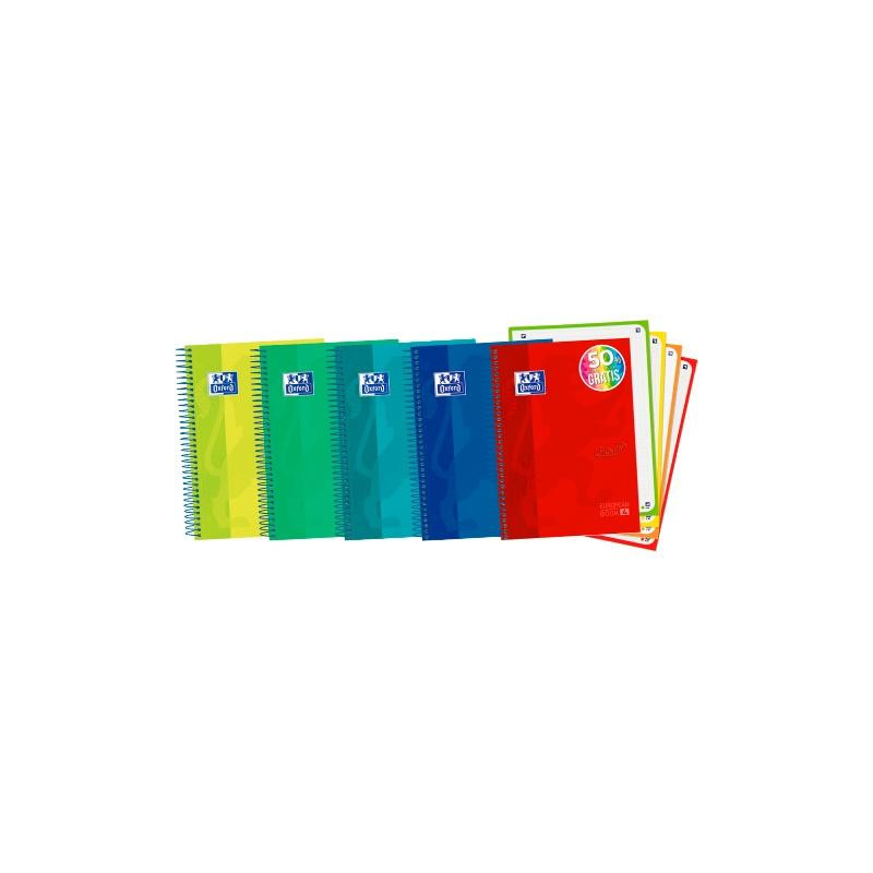 400138670 OXFORD CUADERNO TOUCH EUROPEANBOOK 4 MICROPERFORADO 120H A5+ 5X5 T/EXTRADURA PACK 5 UD C/SURTIDOS VIVOS