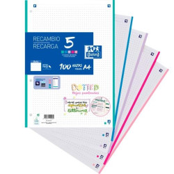 400162337 OXFORD RECAMBIO 5 PAQUETE 100H A4 DOTS PASTEL