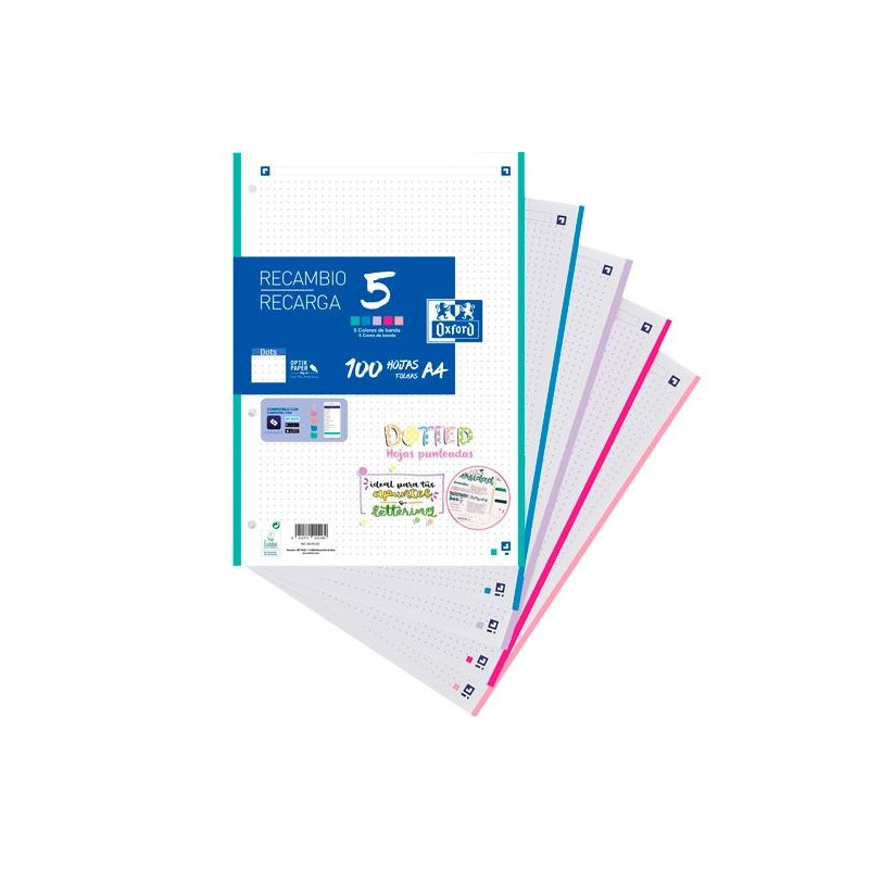 400162337 OXFORD RECAMBIO 5 PAQUETE 100H A4 DOTS PASTEL