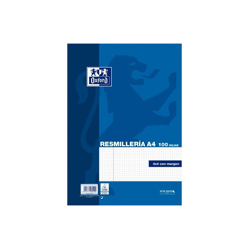 400173747 OXFORD RECAMBIO CLASSIC 100H A4 SUELTAS 90GR 4X4MM C/MARGEN AZUL