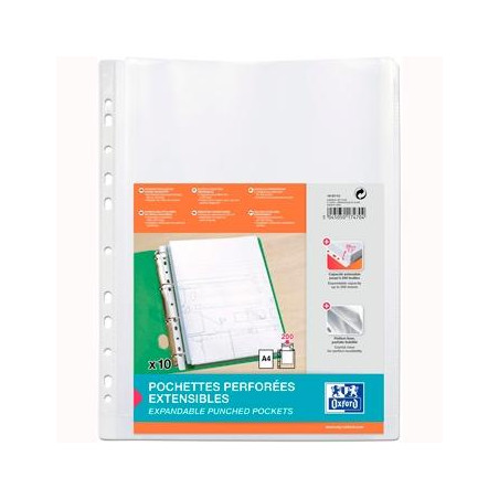 100207012 OXFORD FUNDA MULTITALADRO 11 PP CRISTAL A4 200 MICRAS GRAN CAPACIDAD EXTRA BLISTER 10 FUNDAS