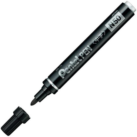 N50-AE PENTEL PEN N50-AE MARCADOR PERMANENTE CUERPO ALUMINIO NEGRO Y PUNTA MEDIA CONICA -12U-