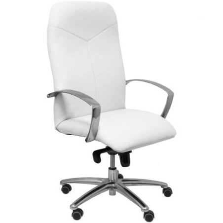 115DBSPBL PIQUERAS Y CRESPO SILLÓN CAUDETE GIRATORIO BASCULANTE BRAZOS FIJOS RUEDAS DE PARQUÉ TEJIDO SIMILPIEL BLANCO