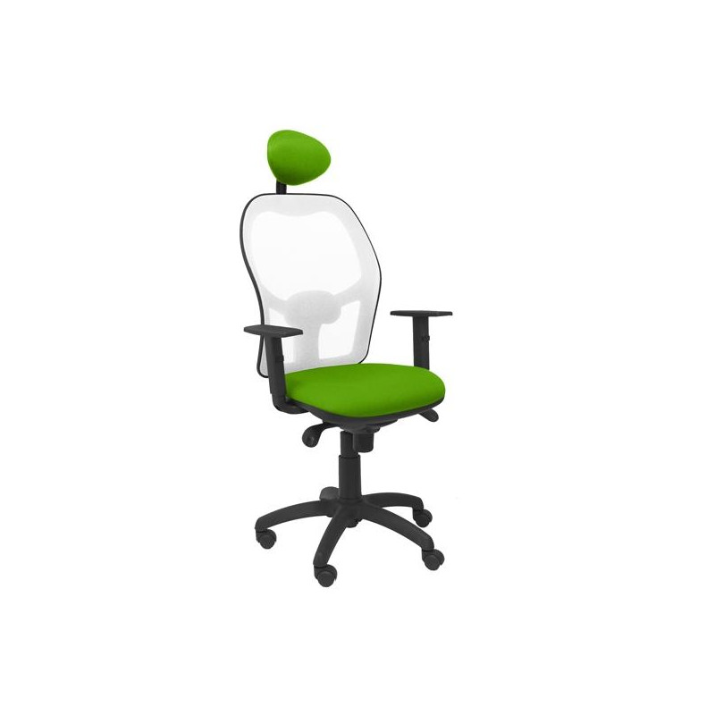 15SBBALI22C PIQUERAS Y CRESPO SILLA JORQUERA SINCRO BRAZOS REG. CABECERO REFUERZO LUMBAR MALLA BLANCO/TEJIDO BALI VERDE PISTACHO