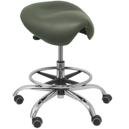 T16BSP600CRRP PIQUERAS Y CRESPO TABURETE ALATOZ GIRATORIO ANATÓMICO BASE CROMADA TAPIZADO SIMILPIEL GRIS OSCURO