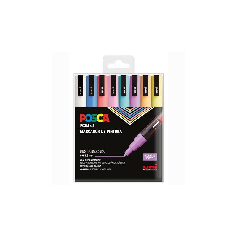 302422319 POSCA MARCADOR  PC-3M/8C NO PERMANENTE PUNTA FINA 0.9MM-1.3MM COLORES SURTIDOS PASTEL -8U-