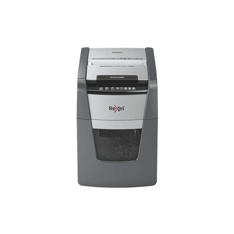 2020100MEU REXEL DESTRUCTORA AUTOMÁTICA OPTIMUM AUTOFEED 100M CORTE PARTÍCULAS P-5 (2X15 MM) ANTIATASCO NEGRO