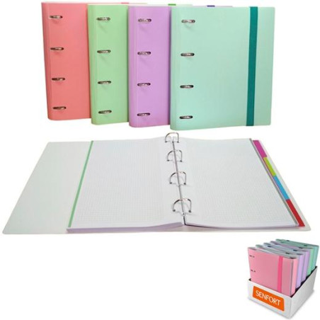 175510E SENFORT CARPETA ANILLAS 4X30MM RINGBOOK C/RECAMBIO 120H A4 C/GOMA 4 SEPARADORES C/SURTIDOS PASTEL
