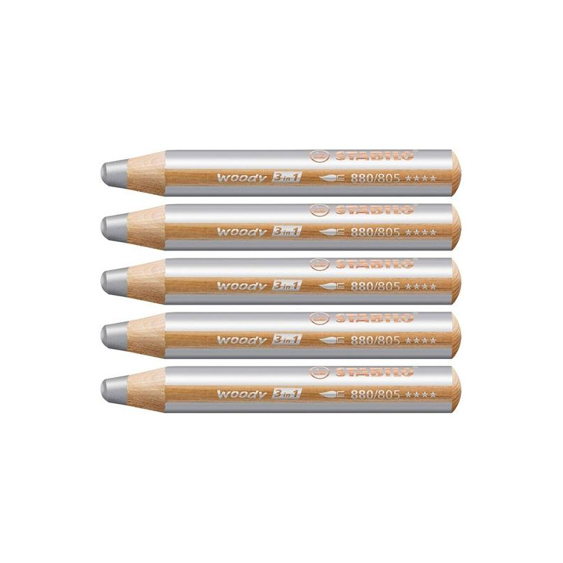 880/805 STABILO LÁPICES DE COLORES WOODY 3 EN 1 PLATA ESTUCHE 5 UD