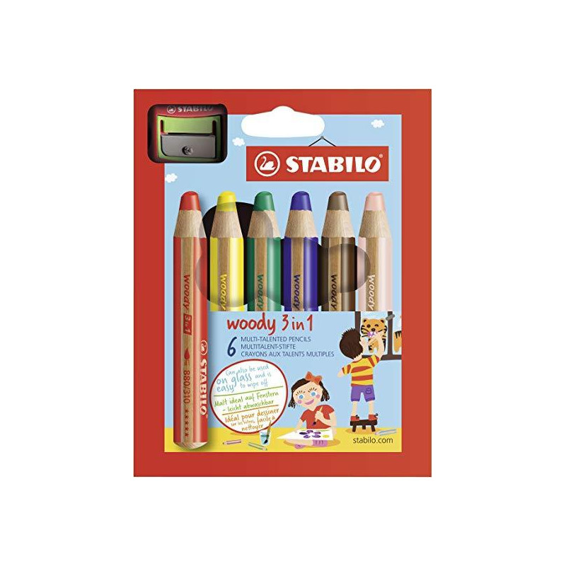 8806-2 STABILO LÁPICES DE COLORES WOODY 3 EN 1 C/SURTIDOS ESTUCHE 6 UD + 1 SACAPUNTAS