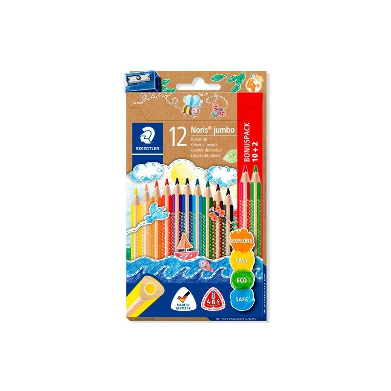 128 NC12P1 STAEDTLER LÁPICES DE COLORES JUMBO 128 SURTIDOS ESTUCHE 10+2 UD + SACAPUNTAS DE REGALO