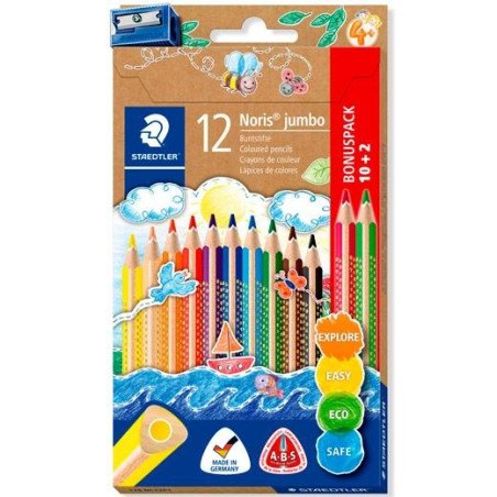 128 NC12P1 STAEDTLER LÁPICES DE COLORES JUMBO 128 SURTIDOS ESTUCHE 10+2 UD + SACAPUNTAS DE REGALO