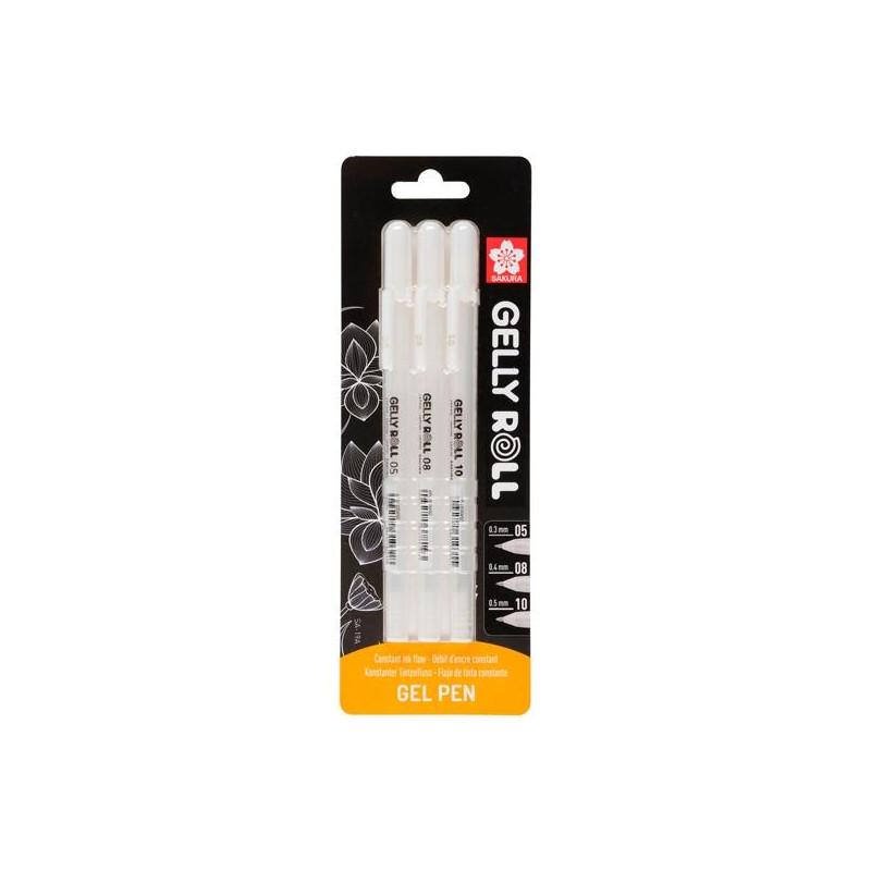 BLXPGB3A TALENS SAKURA BLISTER DE 3 BOLÍGRAFOS GELLY ROLL 05/08/10 GEL BRILLANTE BLANCO