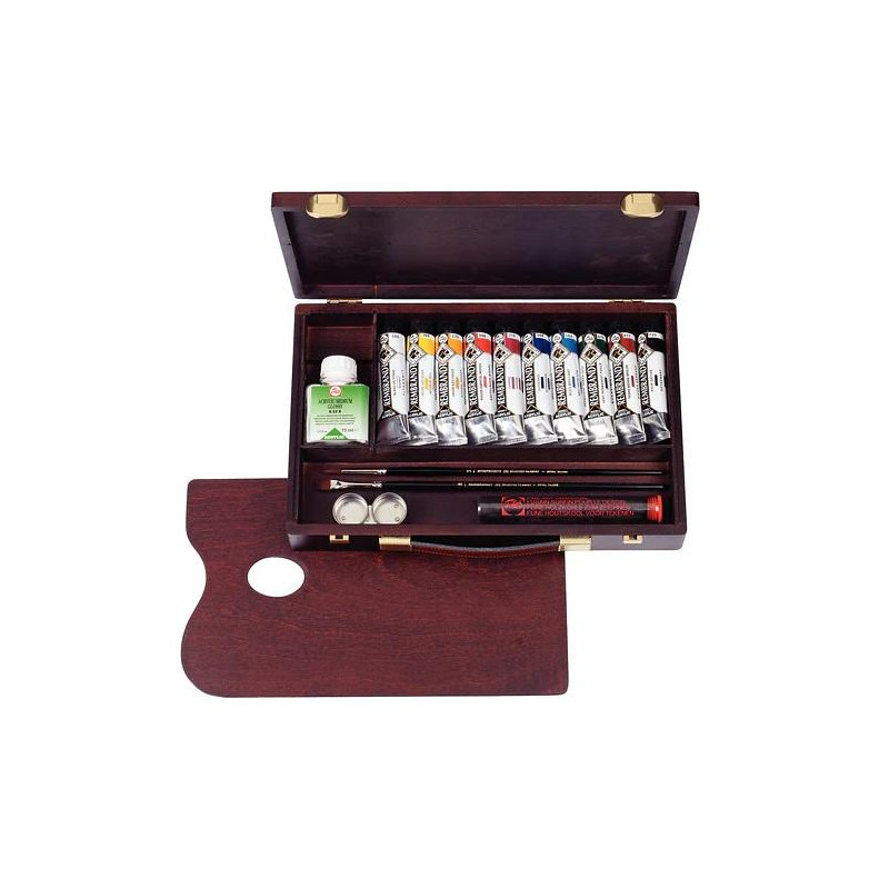 18840004 TALENS REMBRANDT SET CON 10 TUBOS ACRÍLICOS DE 40ML COLORES SURTIDOS CAJA DE MADERA