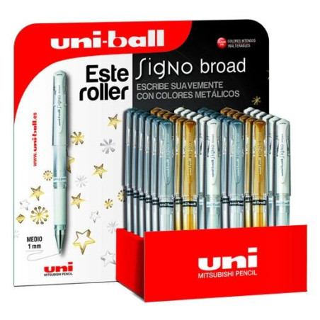 182634397 UNIBALL ROLLERBALL SIGNO BROAD UM-153 1.0MM SURTIDO ORO/PLATA/BLANCO EXPOSITOR 36 UD