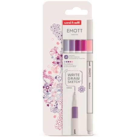 302422261 UNIBALL EMOTT ROTULADORES DE ESCRITURA Y DIBUJO COLORES FLORALES ESTUCHE 5 UD
