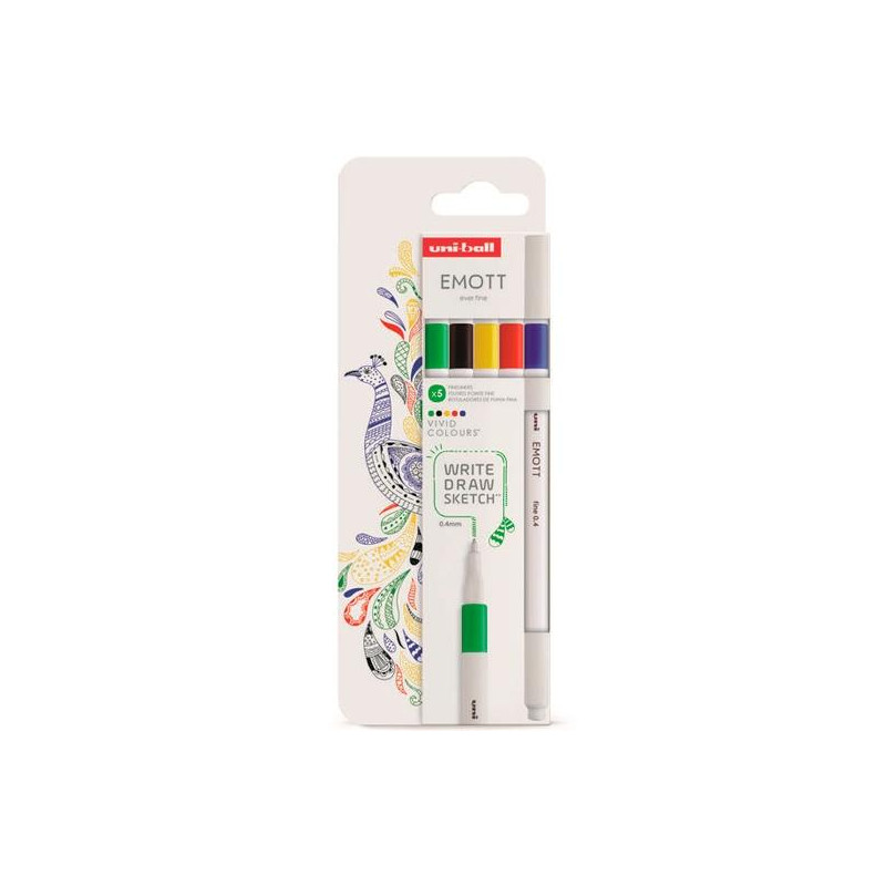 302422267 UNIBALL EMOTT ROTULADORES DE ESCRITURA Y DIBUJO COLORES VIVOS ESTUCHE 5 UD