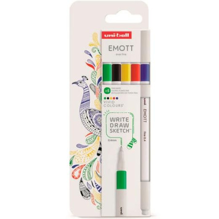 302422267 UNIBALL EMOTT ROTULADORES DE ESCRITURA Y DIBUJO COLORES VIVOS ESTUCHE 5 UD
