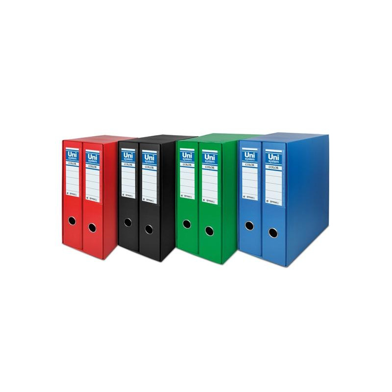 92329 UNISYSTEM BOX COLOR MÓDULO 2 ARCHIVADORES PALANCA 65MM A4 FORRADOS PP NEGRO