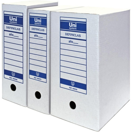 96580 UNISYSTEM CAJA ARCHIVO DEFINICLAS FOLIO PROLONGADO CARTÓN BLANCO PACK 50 UD