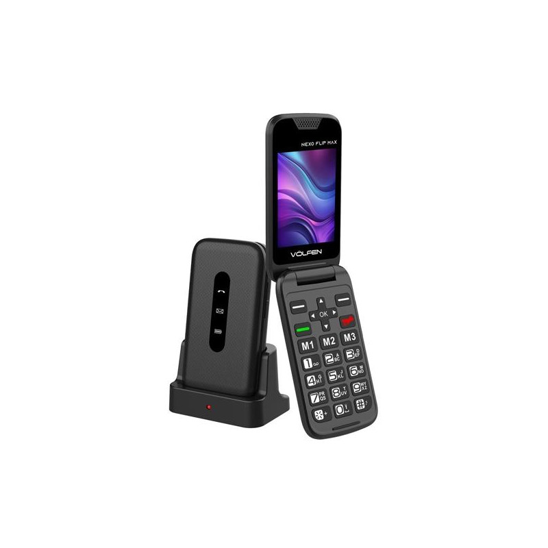 8056273064562 VOLFEN TELEFONO MOVIL NEXO FLIP TIPO CHONCHA CON BASE NEGRO