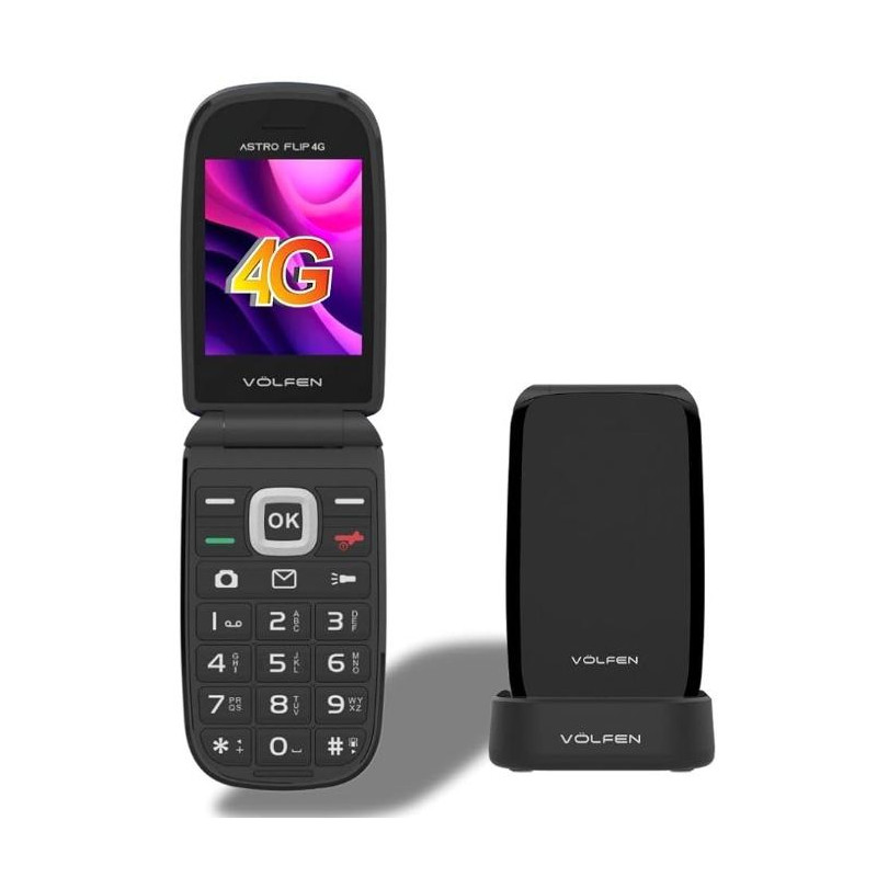 ASTROFLIP4G-NEGRO VOLFEN TELEFONO MOVIL ASTRO FLIP 4G PANTALLA XXL TIPO CHONCHA NEGRO