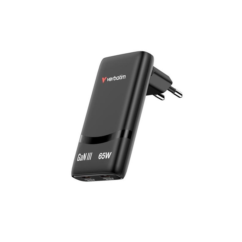 32354 VERBATIM CARGADOR PARED GAN FOLD 'N' GO 65W 2XUSB-C 3.0 NEGRO