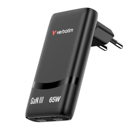 32354 VERBATIM CARGADOR PARED GAN FOLD 'N' GO 65W 2XUSB-C 3.0 NEGRO