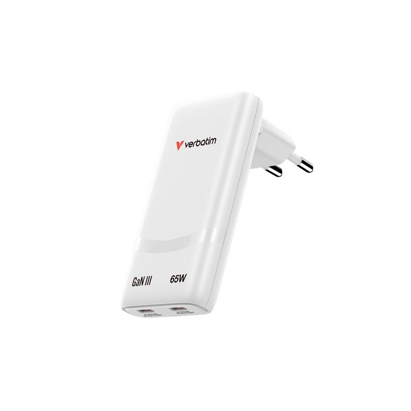 32355 VERBATIM CARGADOR PARED GAN FOLD 'N' GO 65W 2XUSB-C 3.0 BLANCO
